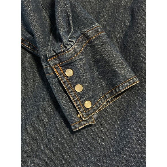 Ely Cattleman Mens XL Dark Wash Denim Western Snap Up Long Sleeve Shirt - Picture 4 of 5